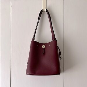 Kate Spade Leather Burgundy Shoulder Bucket Bag with Sleek Design